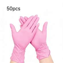 10/50/100只装一次性手套，防水防油，不含乳胶和酒精，适用于厨房清洁、宠物护理、纹身、刺绣等用途。 - 淺粉 - 查看 14
