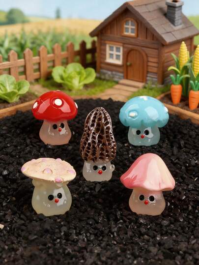 14pcs Mini Decorative Glowing Cute Mushroom, Realistic Wild Mushroom, Micro Landscape Succulent Decor, Desktop Ornament, Random Styles
