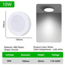 CANMEIJIA 1pc LED Panel Light, LED Ceiling Light, Square/Round, 6500K White Light, AC85-265V, 10W/15W/20W/30W, Square Ceiling Light, Round Ceiling Light - Surface Mounted Panel Light - View 11
