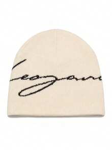 1pc Ins Style Minimalist "Elegance" White Letter Knit Beanie - Versatile Fashion Item For Spring & Autumn - Knitted Hat - View 11