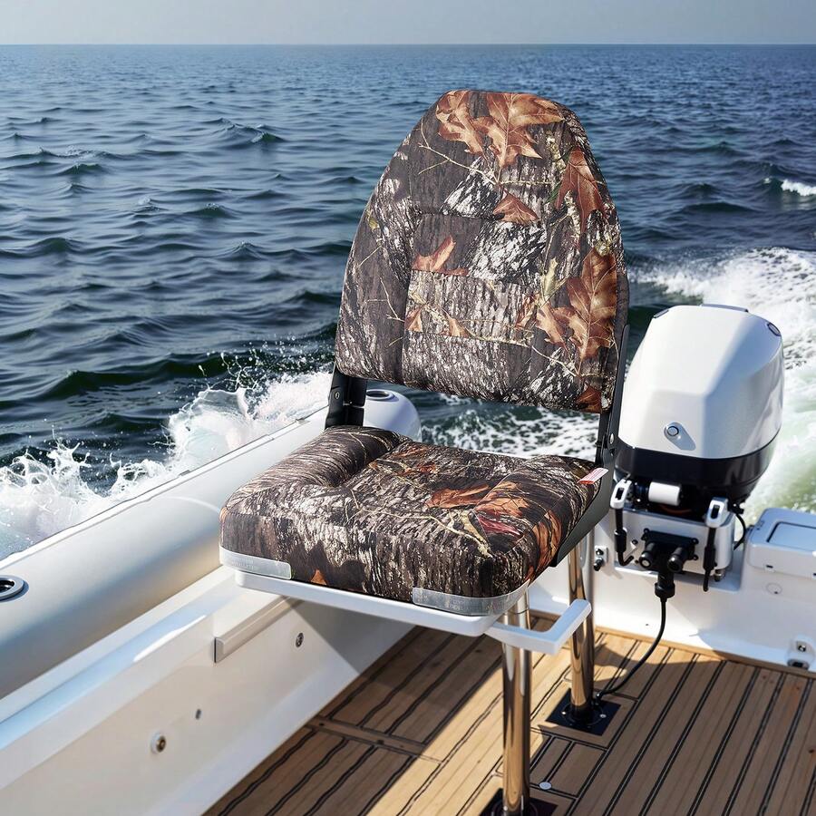 2 Stk. BootssitzBootsstuhl mit hoher Rückenlehne klappbarer Fischerbootsitz mit dickem Schwammkissen & PU-Leder, Scharniere aus Aluminiumlegierung, für Boote Yachten Schiffe, Tarnfarbe - 2 Stück Tarnmuster - Übersicht 1