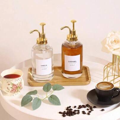 1 Set 500ml/17oz Glass Coffee Syrup Dispenser With Pump, Glass Container Bottle With Pressure Dispenser