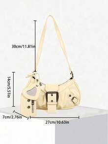 Dedoo 1件复古Y2K哥特风铆钉装饰复古方形单肩斜挎包，适合日常通勤，独特设计，蒸汽朋克哥特风格，时尚街头风，是音乐节、演唱会、摇滚风格的理想之选。 - Butter Yellow - 查看 3