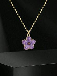5colors Fashionable Sweet Five-Petal Flower Charm Teen Girls Summer Clavicle Necklace With Stainless Steel Chain For Exquisite Cute Street Party Travel Holiday Summer Beach Vacation Accessory Gift For Daily Versatile Jewelry - 多色 2 - 查看 8