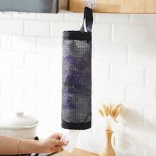 1pc Wall-Mounted Trash Bag Holder, Drawstring Design Shoe Storage Bag, Kitchen Plastic Bag Organizer Net Bag - View 6