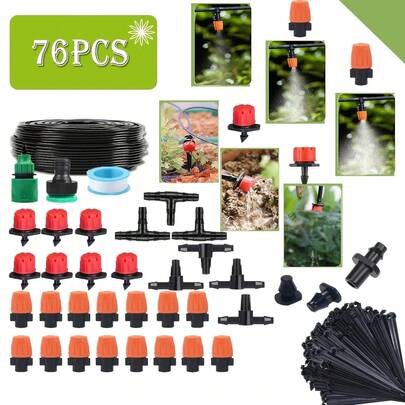 自动滴灌套装，适用于花园 | 配有可调节喷嘴、三通接头、支架和灌溉软管，节水型自主设计植物浇水系统，适用于阳台、露台和盆栽植物，省时省力的花园灌溉工具