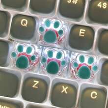4pcsPersonalized Glue-On Transparent And Translucent Nail Art Featuring Cute Cat Paw Keys, Cartoon Office Cross Shaft Mechanical Keycaps, DIY. - View 10