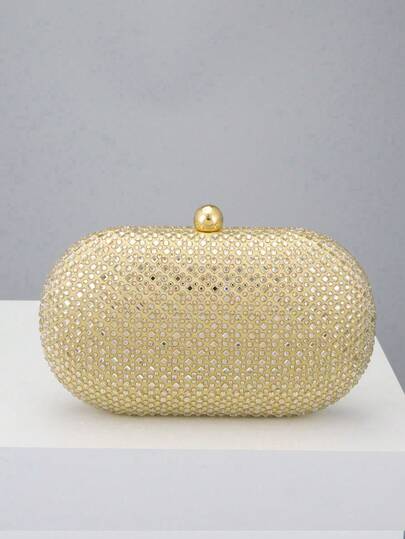 Elegant Fashion Rhinestone Embellished Oval Clutch Bag