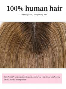 10 Inch Women's Real Human Hair Topper Hairpiece Without Bangs, T4/27 Brown Color Hair Topper, Lace Base Upgrade - S4/4/27 - View 5