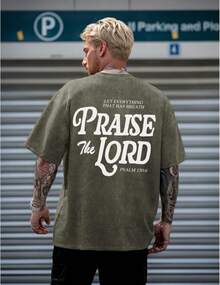 100% Cotton Christian Jesus Shirts For Men Religious Praise The Lord Bible Verse Shirt Oversized Graphic Tees Acid Wash Tshirt- Unisex Women's & Men Campus Daily Wear - 綠色 - 查看 3
