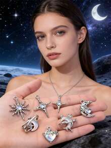 9/20/30/50/100 piezas Surtido aleatorio de colgantes de strass con forma de estrella, luna y corazón, decoración Y2K DIY para collares, pulseras y joyería - azul - Ver 4