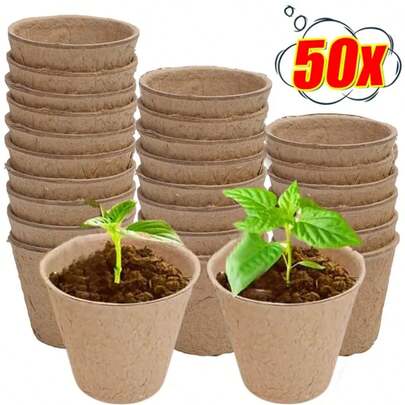 50PCS Pulp Seedling Cups With Drainage Holes Paper Seedling Pots For Home Garden Nursery Vegetable Flower Seed Germination Starting And Transplanting