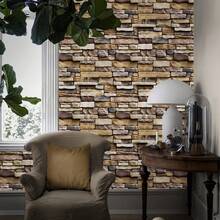 1 Roll 2D Rustic Stone Brick Self Adhesive Wallpaper Peel And Stick Removable Waterproof Textured Wall Stickers For Bedroom Living Room Kitchen Fireplace Accent Walls Home Decor11.81/15.75/17.72in*6.56/9.84/16.4ft - JCDC002 - View 5