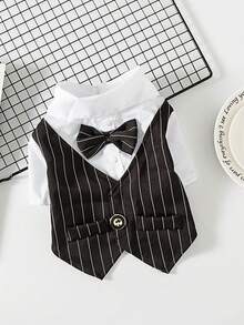 1 Pc Burgundy Suit Dress, Button-Up, With White & Black Detachable Collar, Suitable For Formal Occasions And Everyday Wear - Black - View 10