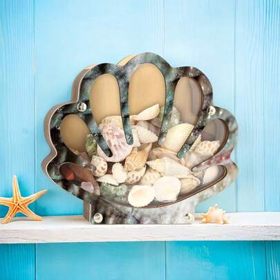 1pc Ocean Treasures Display Box - Wooden Seashell Holder With Acrylic Panel, Ideal For Shells, Sea Glass, Small Starfish, And Shark Tooth Collection - Coastal Home Decor, Perfect Gift For Christmas Or Birthdays, Ocean Theme Decor