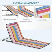 Beach Mat, Set Of 2, Foldable Beach Lounger With Headrest, 5-Level Height-Adjustable Beach Mattress With Carrying Bag, Steel, Multicoloured, 134 X 48 X 33-43 Cm - Multicolor - View 7