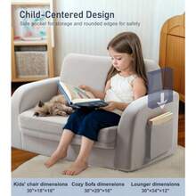 Sofá convertible 3 en 1 extra ancho para niños sofá plegable abierto para tumbona cómoda silla para niños sofá cama para niños pequeños lavable a máquina sofá cama para niños para divertirse o - Gris - Ver 7