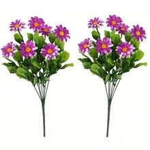 5pcs 32cm Artificial Chrysanthemum Flowers, Fake Floral Decor For Home, Wedding Decoration, Chrysanthemum Room Decor, Green Leaf Wreath Center Decor, UV-Resistant Artificial Ivy Wreath, Suitable For Wedding Arch, Wall Decor, Outdoor Party, Indoor & Outdoor UV Protection, Autumn Decoration - Multicolor - View 8