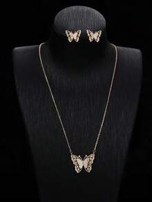 Bộ 2 món trang sức hình bướm đính đá Cubic Zirconia tổng hợp cao cấp, sang trọng, thanh lịch, đa năng, thích hợp cho nữ giới đeo hàng ngày và làm quà tặng. - Bộ vòng cổ và hoa tai - Xem 8