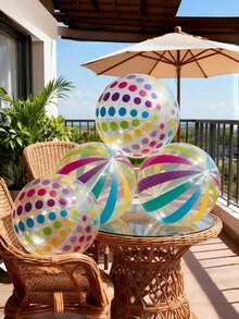 2pcs Polka Dot Inflatable Beach Balls, Colorful Striped Balls For Pool, Beach, Party Decoration - Multicolor - View 3