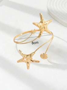 1件装夏季度假海洋风女士时尚手链，波西米亚海洋生物系列，海星和扇贝造型可调节扣环，夸张金属风格臂环，日常海滩度假、休闲、节日礼物百搭配饰 - 金色 - 查看 3