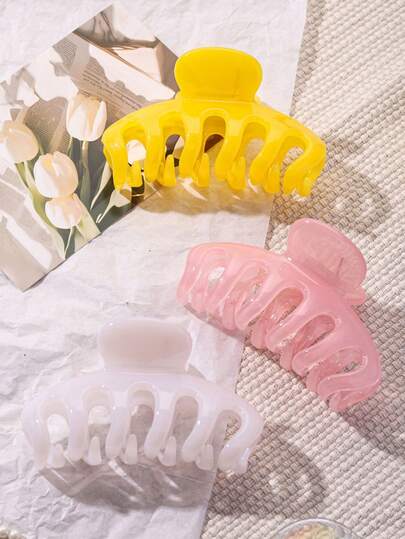 3pcs/2pcs/1 Pc Women 4.33 Inches/11 Cm Translucent Pink, Translucent White, Translucent Yellow, Straight Claw-Shaped Polka Dot Lightweight Plastic Hair Clip, Fashionable Versatile High-End Elegant Simple Solid Color Hair Claw, Suitable For Daily Casual Wear, Parties, Commuting, Beach, Updos, Ponytails, Washing Face, Makeup, And Matching Clothing Accessories