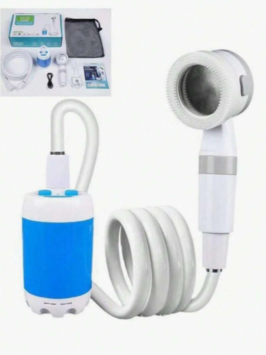 1pcs Portable USB Charging Watering System With Shower Pump- Multi-Purpose For Camping Shower/ Car Cleaning/ Pet Bathing/ Gardening Lrrigation, PVC Material Standard Thread, All-Season Outdoor Multi-Function Tool - Blue - View 1