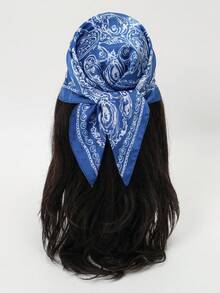 1 pieza Pañuelo cuadrado impreso simple de 70cm, nuevo pañuelo de primavera para mujer, versátil para atar a la cintura, diadema, pañuelo de moda - Azul Marino - Ver 6