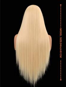 金色13*4蕾丝前假发 613 金色合成直发假发 高清透明蕾丝前假发 预先拔毛 自由分缝蕾丝前假发 耐热纤维假发 日常佩戴 音乐会 - 金色 - 查看 3