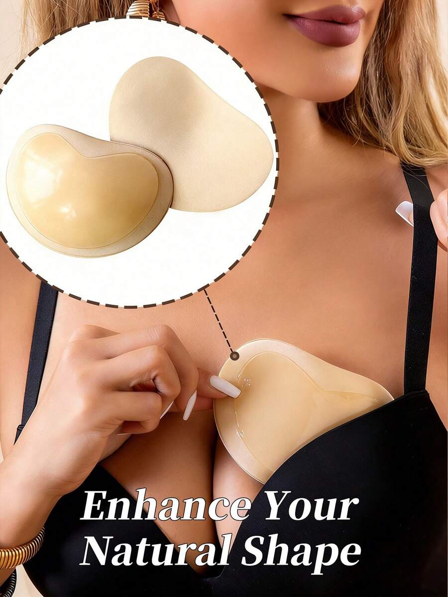2片/套 加厚自粘隐形胸垫，防水防滑，适用于比基尼、泳装、露背连衣裙、日常内衣 - 杏色 - 查看 1