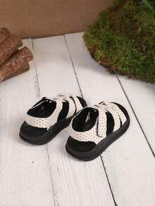 Infant Casual Hook And Loop Woven Sandals, Sparkling Crystal Fabric - Beige - View 4