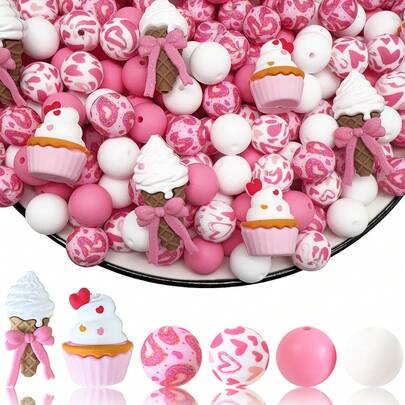 25/32/44pcs Sweet Dessert & Ice Cream Silicone Bead Set - Ice Cream, Cake, Donut Shaped Design - Suitable For DIY Keychain, Necklace, Bracelet, Decorative Pen, Jewelry And Pendant Crafts - Ideal For Holiday & Birthday Gifts