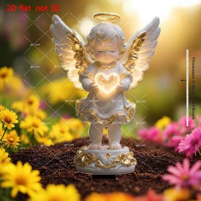 Bohemian Praying Angel With Glowing Heart Flower Garden Statue Decor - For Grave Mourning, Suitable For Easter, Thanksgiving, Christmas, Durable Plastic Stake Design, Easy Installation, Holiday Decoration, No Battery Required For Outdoor Use, Indoor Decor, Classic Design, Lightweight Material, For Grieving Families