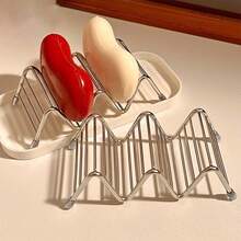 1pc Stainless Steel Soap Dish With Tray, Wavy Multi-Function Bathroom Storage Rack, Soap Holder - Soap Dish - View 2