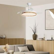 Retractable Fan With 30W DC Motor, 36W Light, Silent DC130 Motor, 6 Speeds, White, Remote Control, 3 Color Temperatures OstarkDom-LEDUNI - 66W-wood - View 7