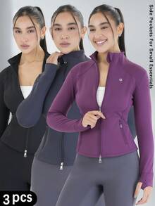 Ladies' Slim Fit Streamlined Performance Pocket Zipper Long Sleeved Jacket Low Impact Yoga Daily Spring Outdoor Sports, Pilates - 彩色 - 查看 12