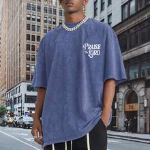 100% Cotton Christian Jesus Shirts For Men Religious Praise The Lord Bible Verse Shirt Oversized Graphic Tees Acid Wash Tshirt- Unisex Women's & Men - 藍色 - 查看 2