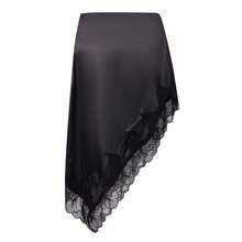 Women Satin Lace Trim Midi Skirt Polka Dot Print High Waist Long A-Line Skirts Vintage Silk Going Out Dress Y2k Streetwear Party Clubwear - 深灰色 - 查看 7