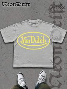 NeonDrift  Double-Sided Printing  Men's T-Shirt Men's Short-Sleeve T-Shirt100% Cotton Fabric Soft & Skin-Friendly Unisex Style Gifts For Spring Festival, Valentine's Day, St. Patrick's Day & World Cup-Van Dutch Dragon Print Men T Shirt Classic Americana Style Graphic Tee Streetwear Fashion Casual Wear For Car Enthusiasts And Vintage Culture Lovers - 淺灰色 - 查看 2