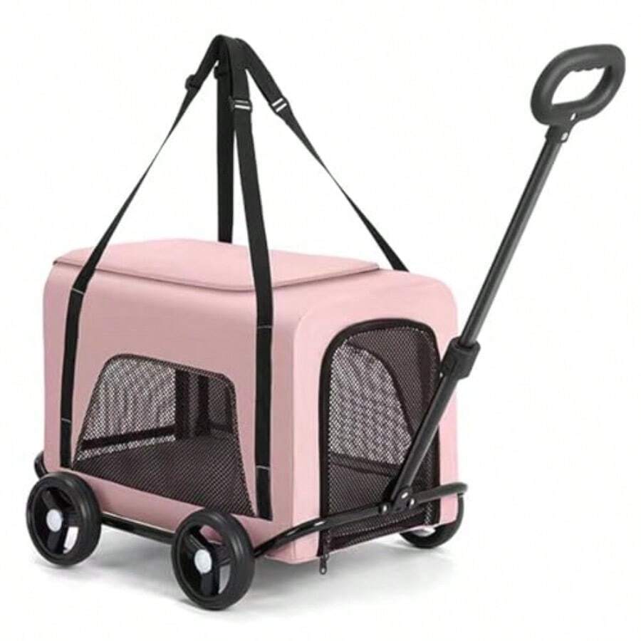 Carriola para mascotasCarreola para perritos Con mango de extracción extensible Diseño compacto Fácil de usar para un viaje conveniente para perros y gatos pequeños Rosa - Rosa - Ver 1