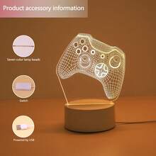 1pc Warm Light 3D Night Light, Warm Light Game Controller Series Night Light, USB Powered LED Desk Lamp, Suitable For Bedroom Bedside, Atmosphere Lamp, Creative Gift Night Light - Yellow - View 8
