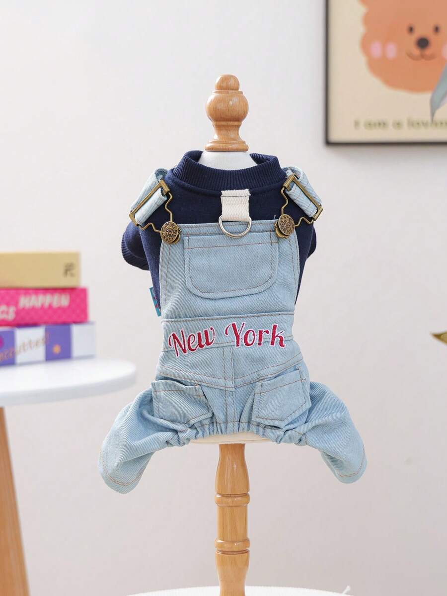 1pc Pet Clothes Dog Suspender Pants Small Dog Apparel - New York Suspender Pants - Blue - View 1