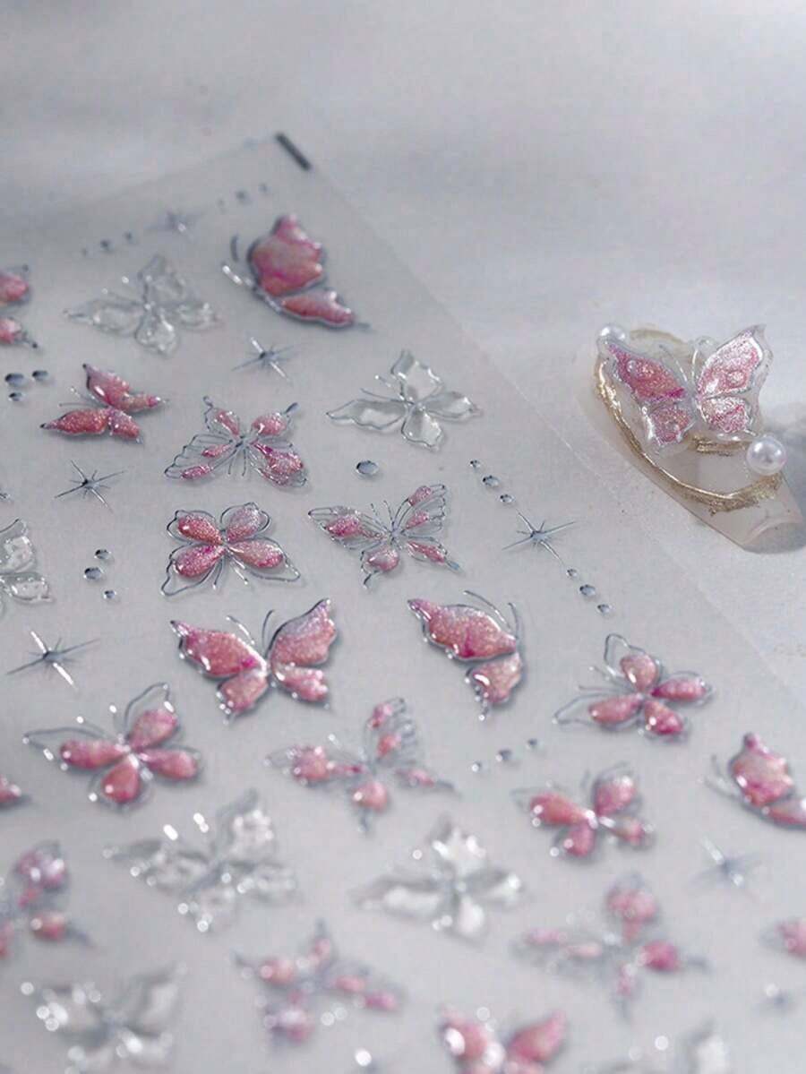 1pc 5D Nail Art Stickers Fragment Colourful Shell Light Butterfly High Quality Nail Stickers Spring Nail Art Decal Design Manicure Nails Nail Supplies - 多色-2 - 查看 1