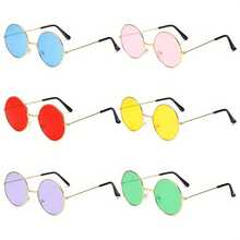 Vintage Round Colorful Round Frame Glasses Colorful Lenses - 金色&灰色 - 查看 1