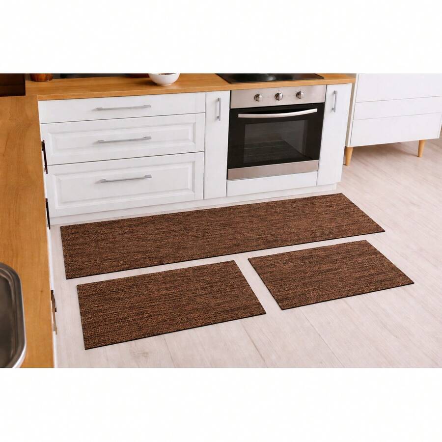 3-Piece Decorative Non-Slip Kitchen Runner Rug Set - 混合棕色 - 查看 1