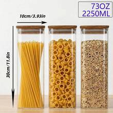 3 Pack Large Capacity Clear Glass Storage Jars With Bamboo Lids, Tall Square 100*300mm Canisters For Pasta, Penne, Noodles, Kitchen Pantry Containers For Dry Food Storage - 3-pack - View 4