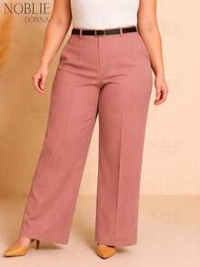 Plus Size Tailored Elegant Casual Wide-Leg Pants With Zipper And Button Closure And Belt - Cá hồi - Xem 1