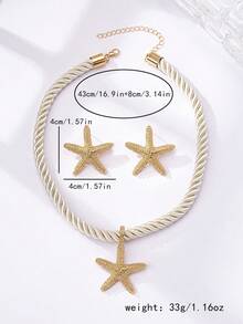 Women's Jewelry Set, Starfish Shaped Bohemian Style Necklace And Earrings Set, Suitable For Daily Wear And Vacation - Yellow Gold - View 5