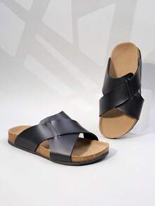 1 đôi dép lê đế bằng giả da thoáng khí cho bé gái - Hoàn hảo cho bãi biển, hồ bơi và sử dụng hàng ngày trong mùa hè. - màu đen - Xem 2