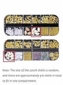 1盒金属美甲饰品，12格夏季海洋风星形贝壳铆钉混合珍珠吊坠，3D美甲设计，Y2K可爱迷人美甲沙龙DIY用品 - 彩色 - 查看 11